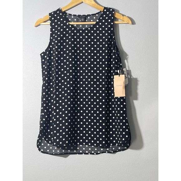 NWT Halogen Scoop Neck Woven Shell Top In Black- Ivory Air Dot Size XS - Picture 4 of 16